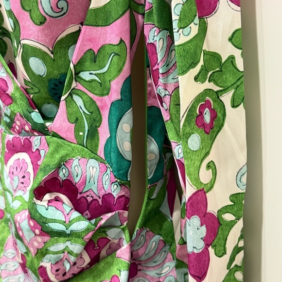 Mango Wrapped Satin Mini Dress Floral Long Sleeve Collared Green Purple Small - Picture 6 of 10